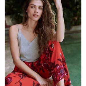 Anthropologie Margo Wide Leg Trousers Boho Floral Pants Flowy Straight Feminine